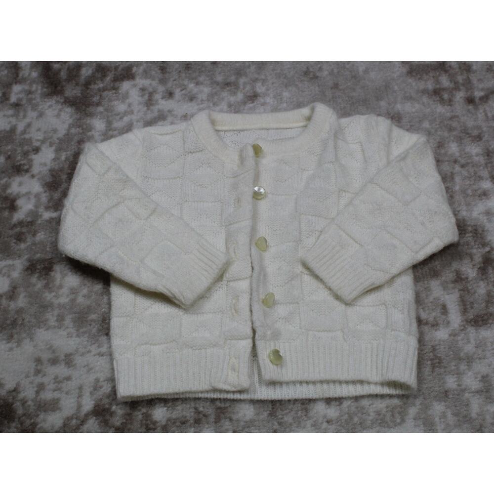 Vintage Handmade White Baby Cardigan Sweater